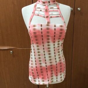 Pink and White Asymmetrical Tank Top halter Size Medium